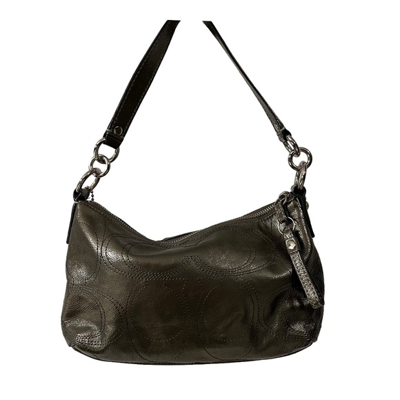 Coach Gold/Brown patent leather shoulder bag. - Picture 2 of 8